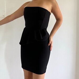 NWT Gisel Milano Black Strapless Peplum Dress Size S